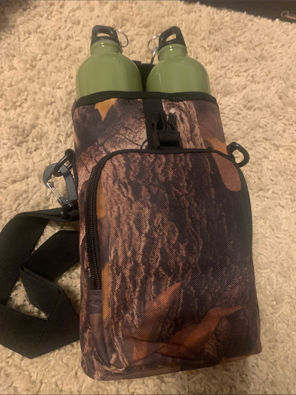 Camo Double Bottle Crossbody Bag - Olive Green